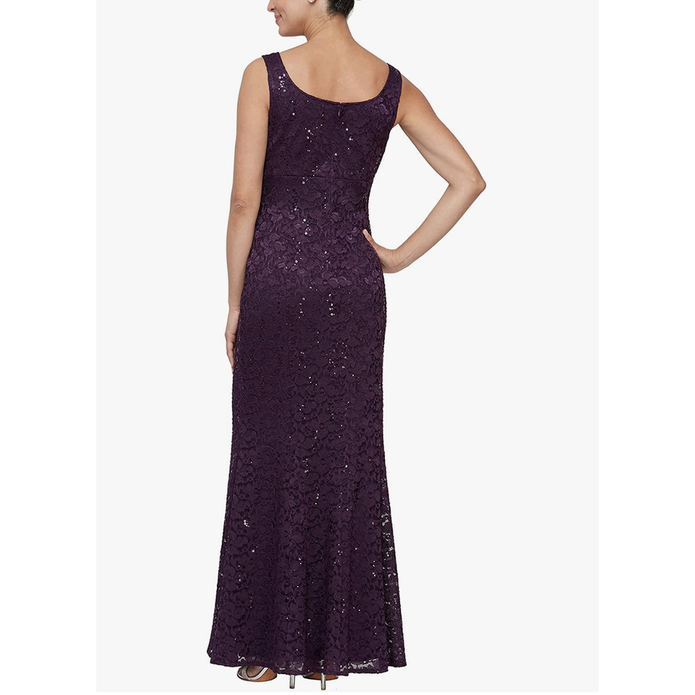 S.L. Fashions Women's Long Sequin Lace Fit and Flare Dress - Picture 2 of 10